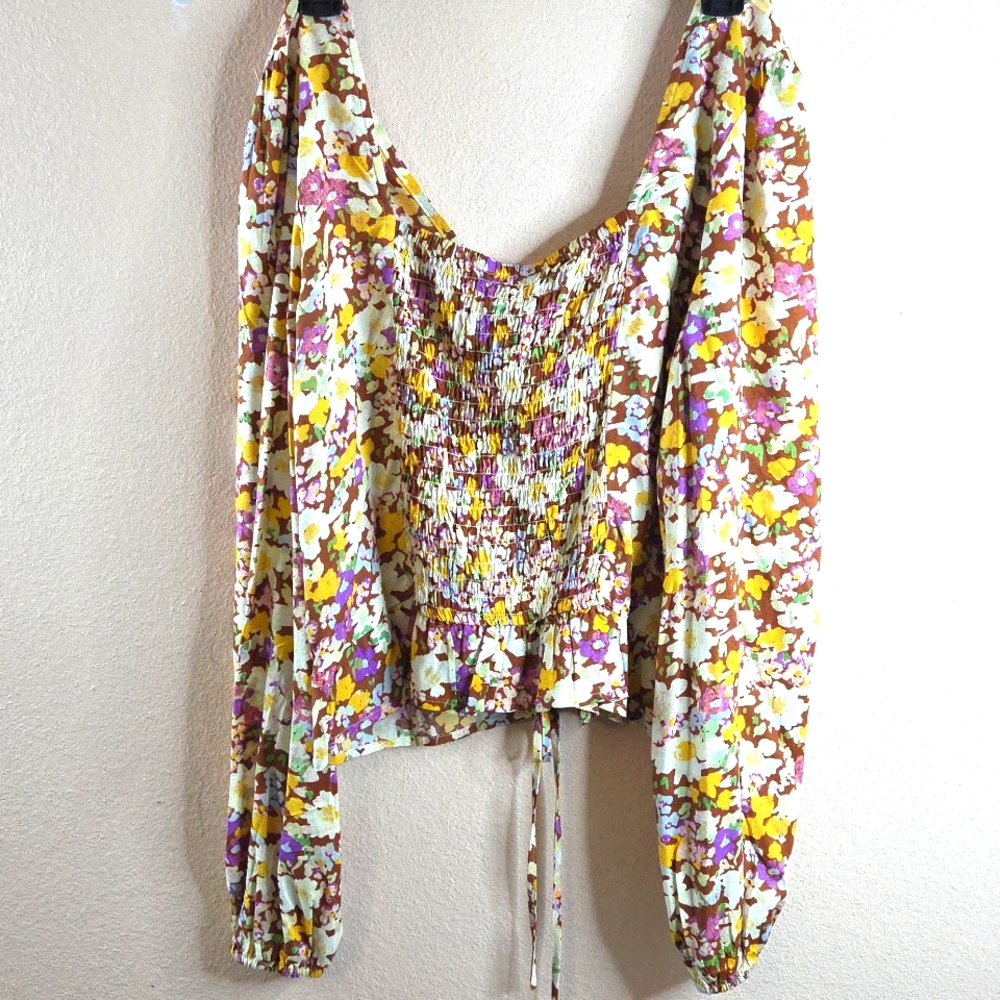Sanctuary Cream Ruched Tie Front Long Sleeve Blouse LG.